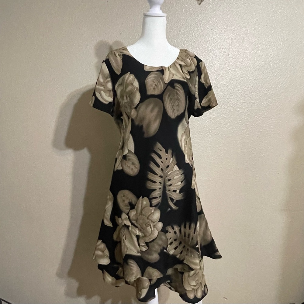 Pat Argenti Silk Floral Fairy Midi Dress (Black/Taupe) - Picture 8 of 15